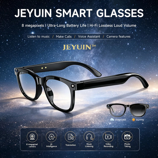 JEYUIN Smart Camera Glasses: Capture Moments Hands-Free with Bluetooth Audio and Photochromic Tint Lenses for Ultimate Convenience