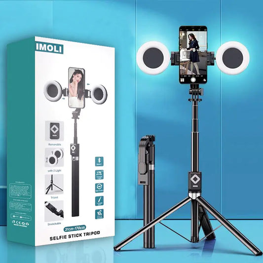 6-in-1 Selfie Stick with Fill Light, 67" Tripod, Wireless Remote Page Turner, Bluetooth Camera Remote, and Music Control for iPhone, iPad, iOS, and Android Devices